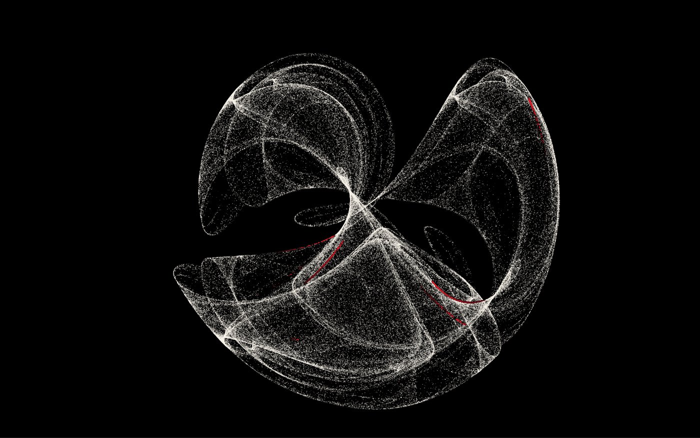 A shifting attractor folds and unfolds like suspended silk.